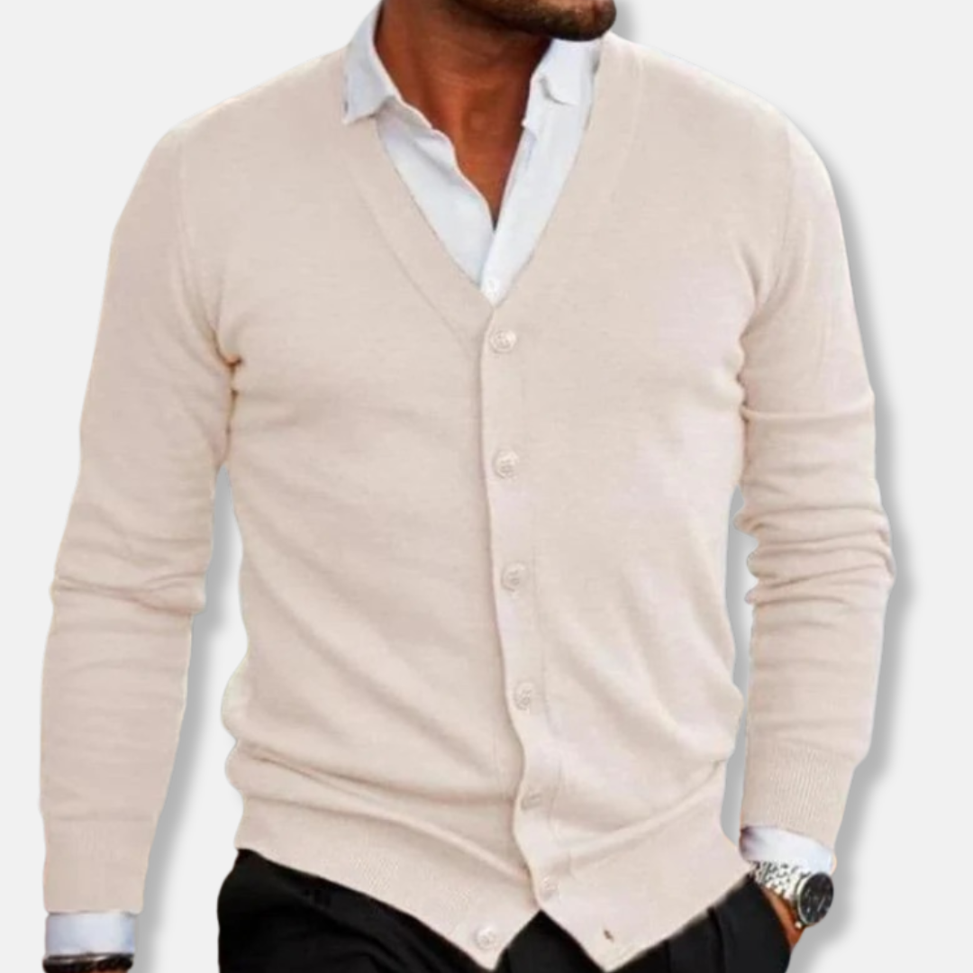 Joshua Wool V-Neck Cardigan | Button Front Ribbed Cardigan