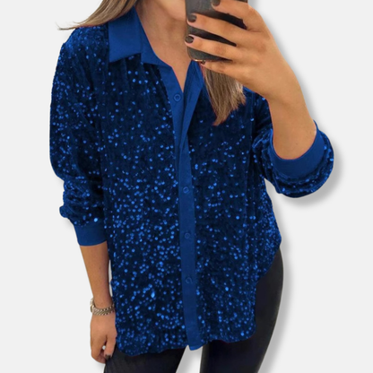 Women's Shirt – Relaxed Fit – Sequin Texture – Long-Sleeved Party Look