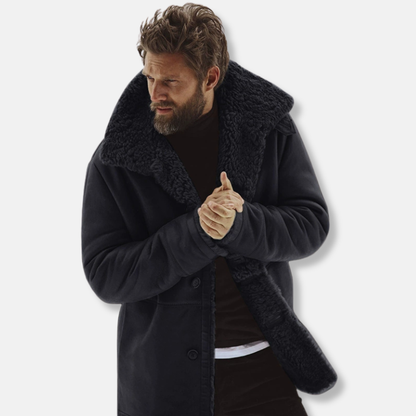 Men’s Coat - Woven Fabric - Relaxed Fit - Mid-Thigh Length - Shearling Collar
