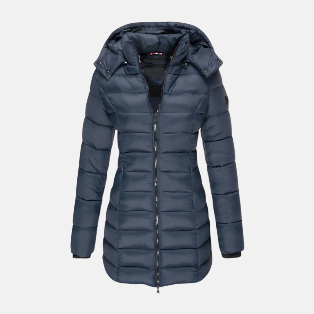 Women’s Puffer Coat - Slim Fit - Mid-Length - Hooded - Ribbed Cuffs