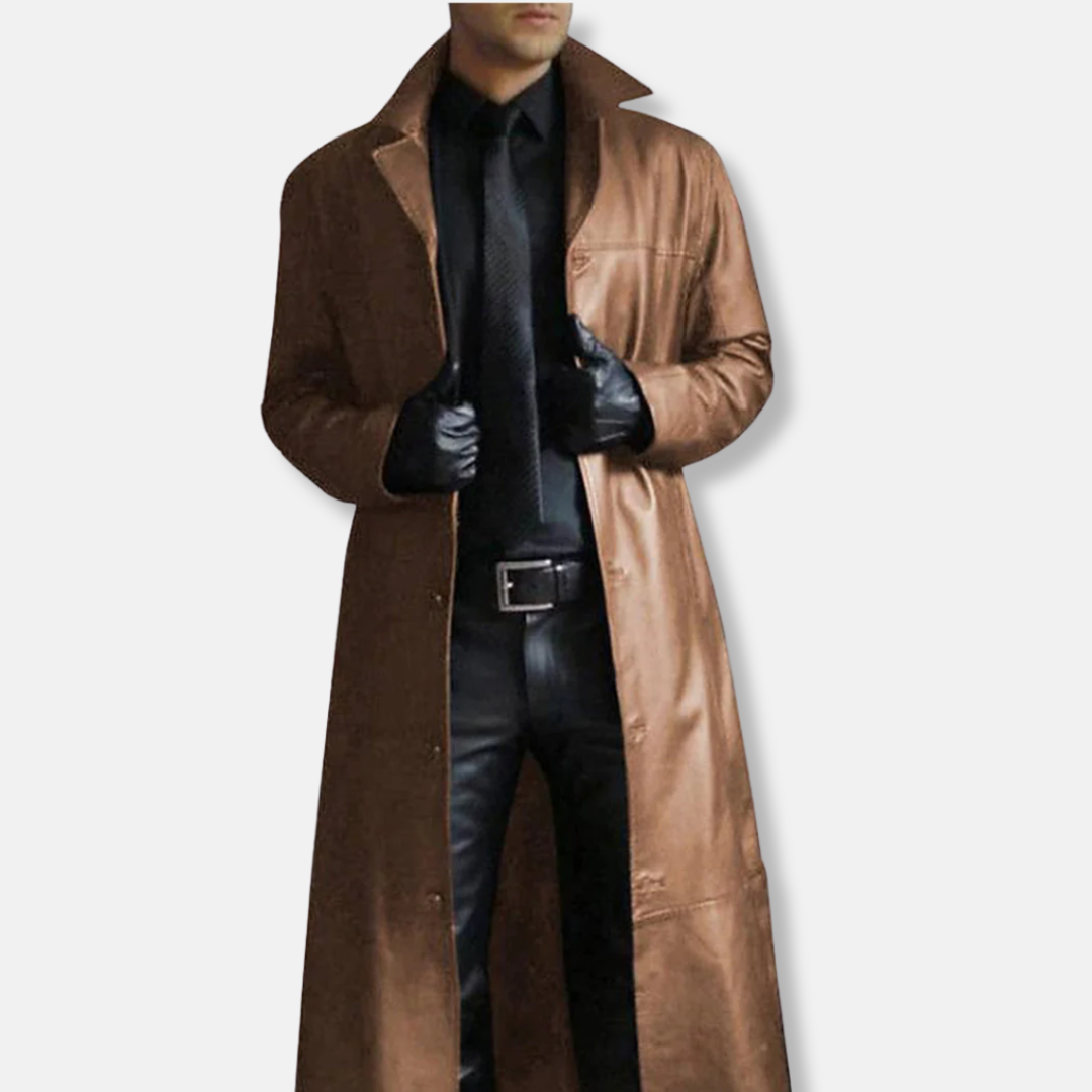 Men's Long Coat – Tailored Fit – Button Closure – Formal Structured Design