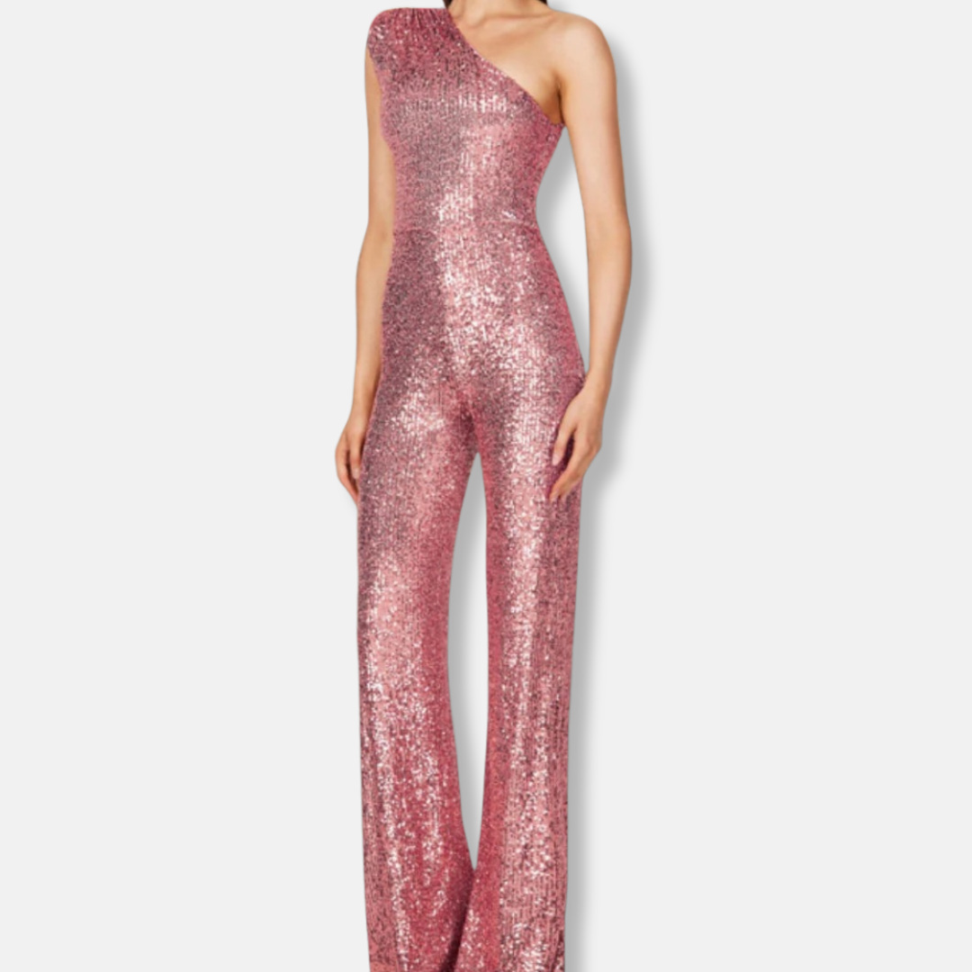 Stella Sequined One-Shoulder Wide Leg Jumpsuit | Sleeveless Jumpsuit