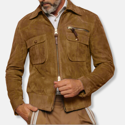 James Tailored Jacket | Collared Hip-Length Leather Trim Jacket