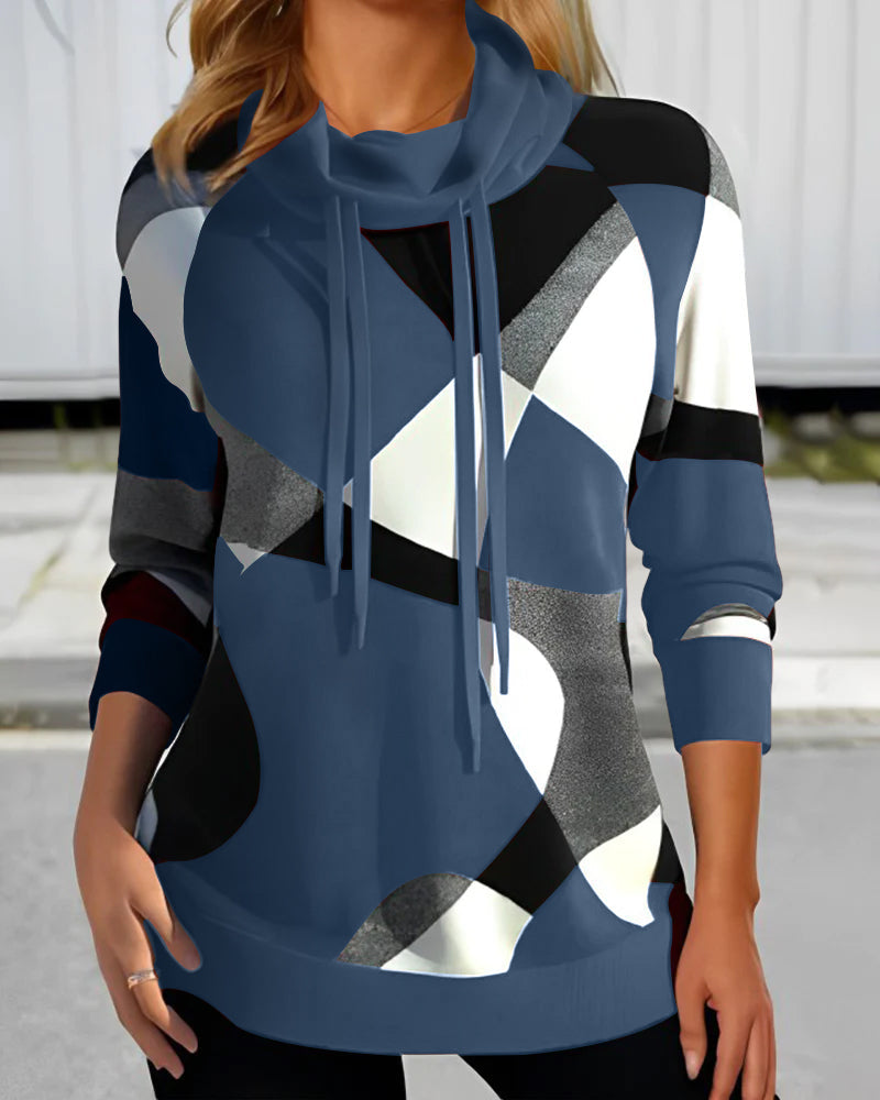 Women's Hoodie – Relaxed Fit – Soft Knit – Long Sleeves – Geometric Pattern