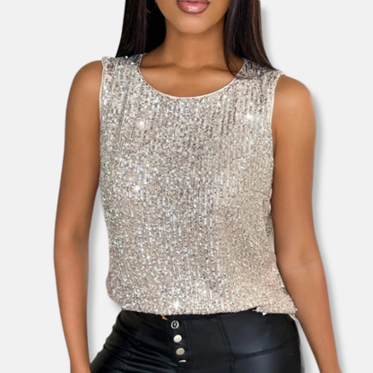 Isla Sequined Regular Fit Sequin Vest | Crewneck Sleeveless Vest