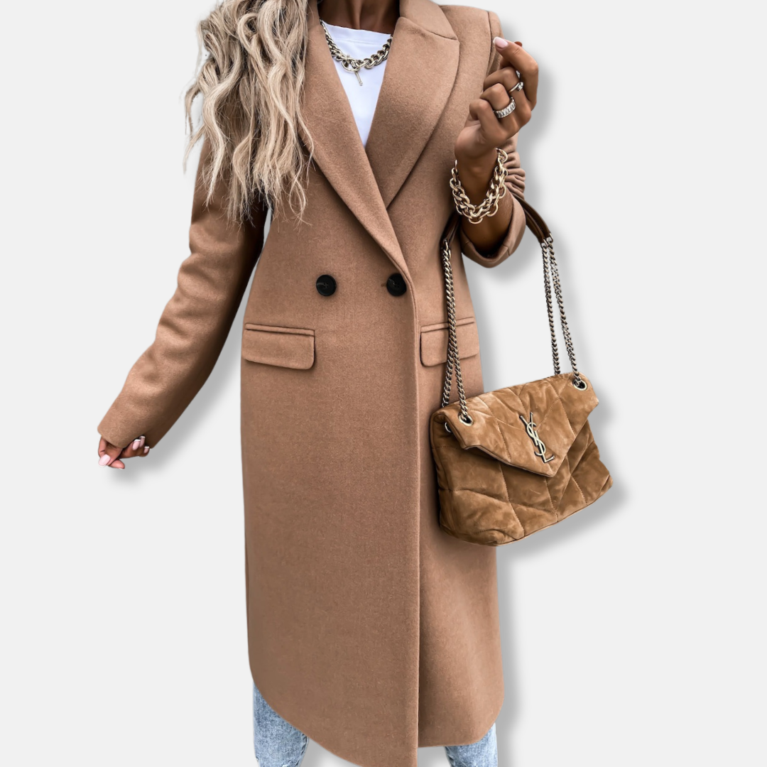 Women's Long Coat – Tailored Fit – Wool – Button Closure – Classic Lapel