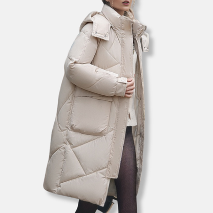 Women’s Coat - Quilted - Oversized Fit - Maxi Length - High Collar Hood