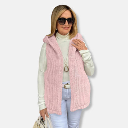 Francesca Fleece Hooded Vest | Ribbed Relaxed Fit Vest
