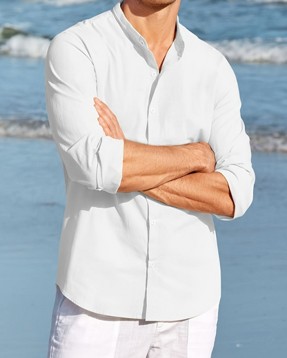 Men's Shirt with Buttons – Relaxed Fit – Natural Fibers – Mandarin Collar – Long Sleeves