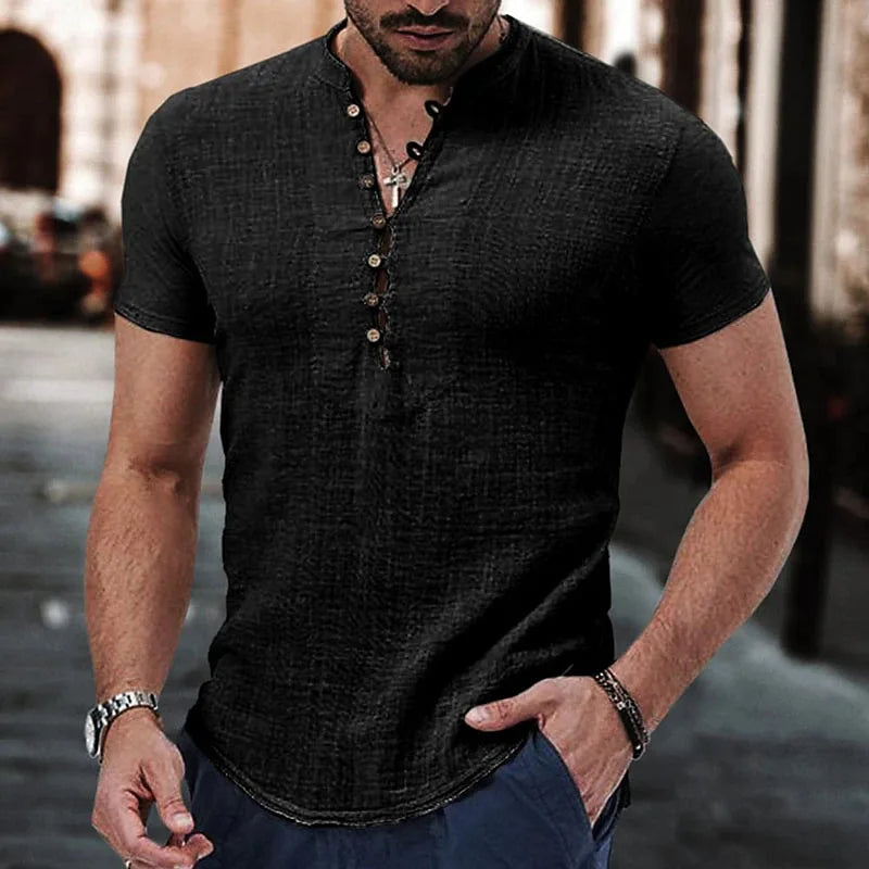 Men's Shirt with Short Sleeves – Slim Fit – Breathable Texture – Button Closure Casual Look