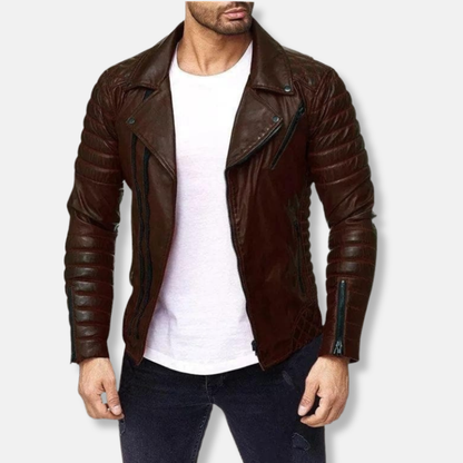 Joshua Leather Slim Fit Biker Jacket | Quilted Hip-Length Jacket