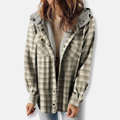 Sienna Hooded Shirt Jacket | Relaxed Fit Check Shirt Jacket