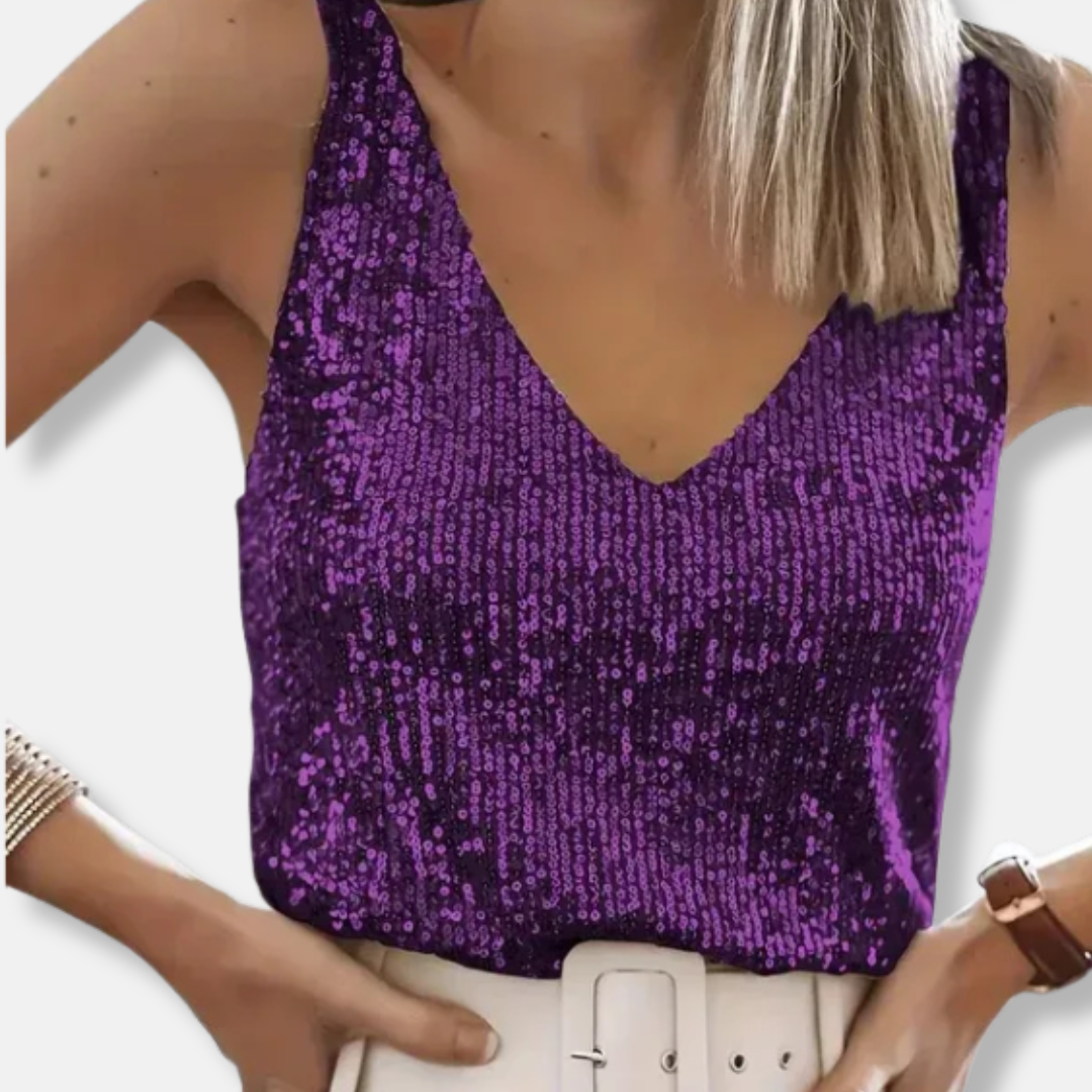Isla Sequined V-Neck Sleeveless Top | Relaxed Fit Sleeveless Top