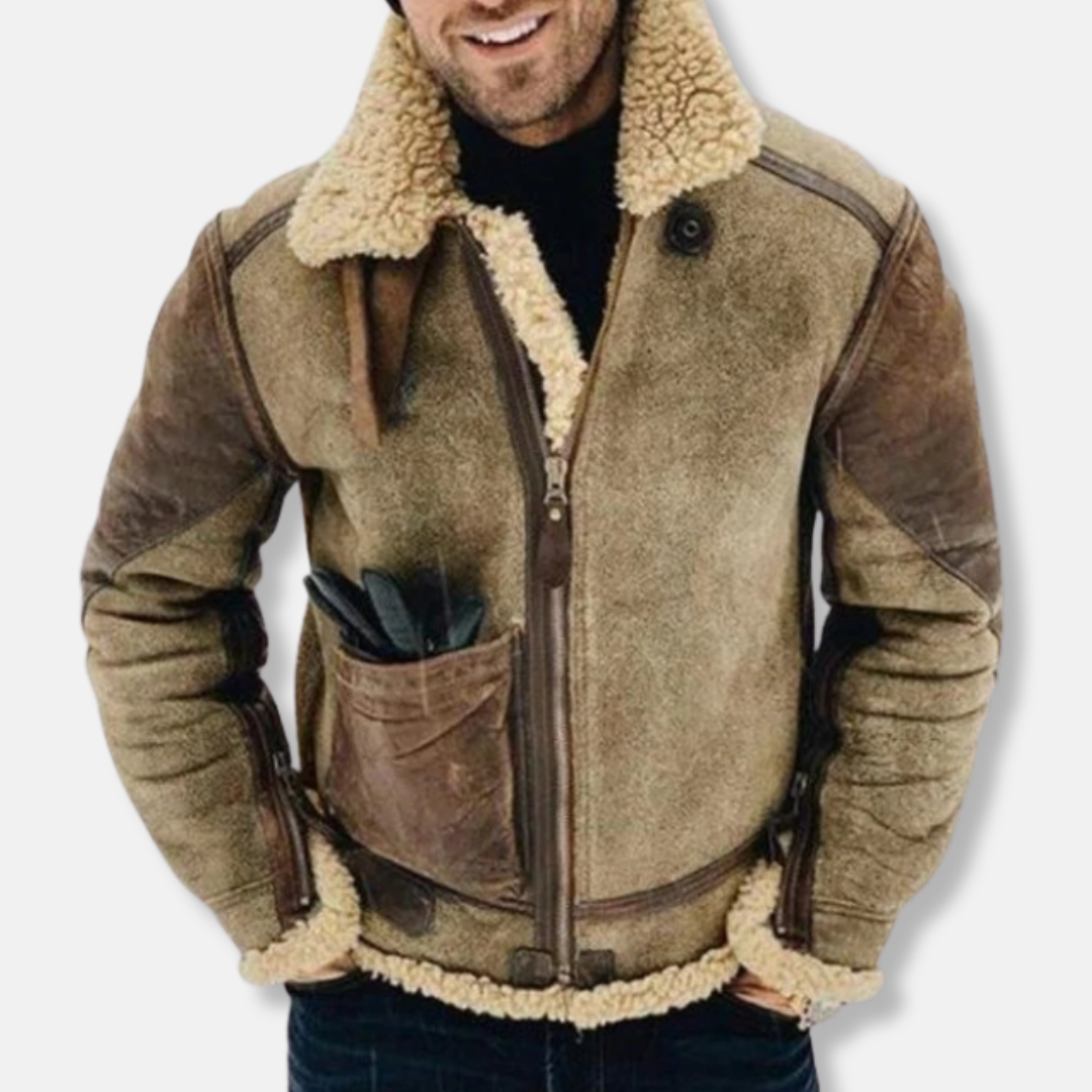 Theodore Suede Aviator Jacket | Shearling Lined Collared Jacket