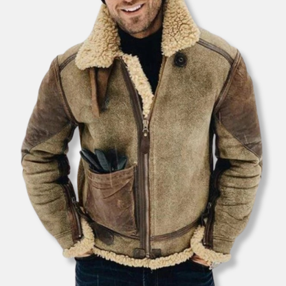 Theodore Suede Aviator Jacket | Shearling Lined Collared Jacket