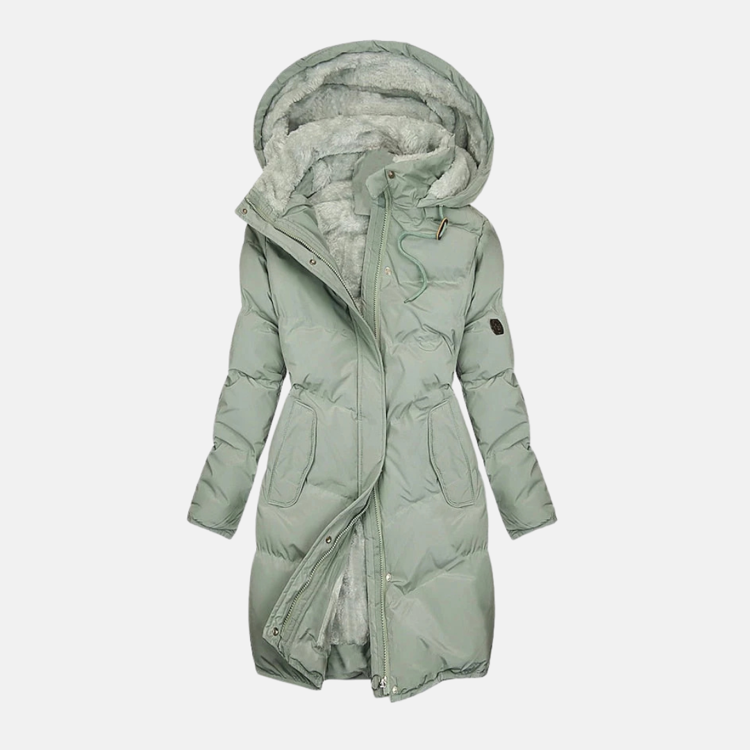 Women’s Coat - Insulated Padded Fill - Quilted Design - Plush Lined Hood - Adjustable Waist