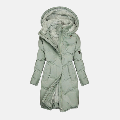 Women’s Coat - Insulated Padded Fill - Quilted Design - Plush Lined Hood - Adjustable Waist