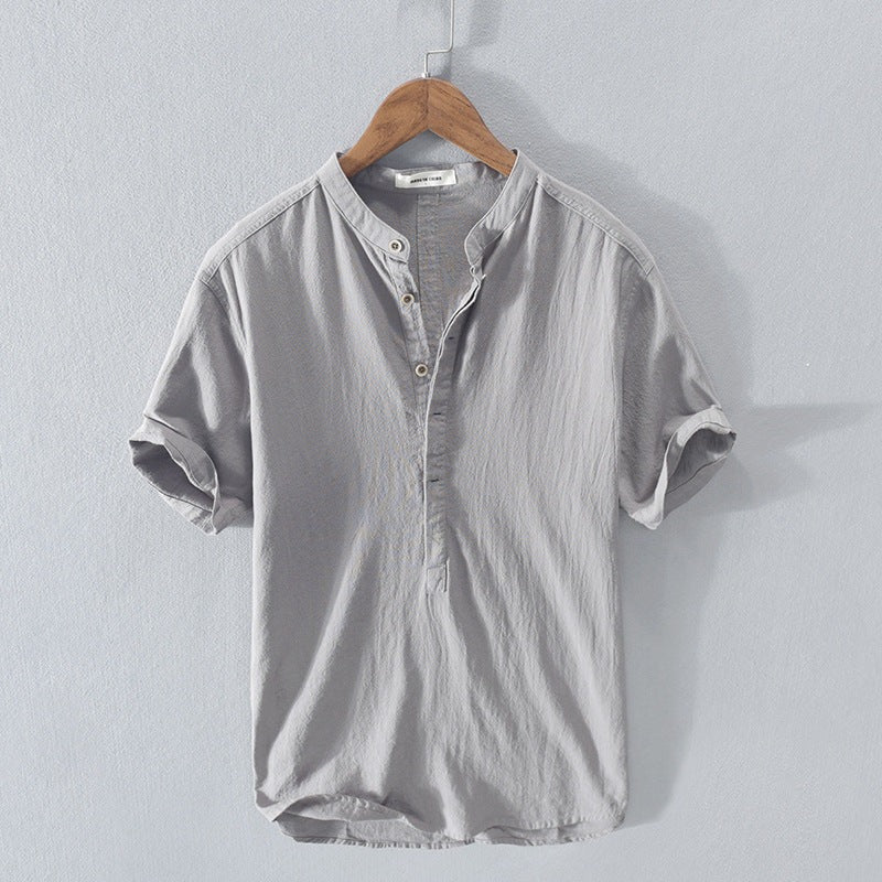 Men's Shirt with Short Sleeves – Relaxed Fit – Mandarin Collar – Breathable Fabric