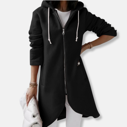 Women's Sweatshirt Jacket – Relaxed Fit – Drawstring Hood – Zipper – Mid-Length