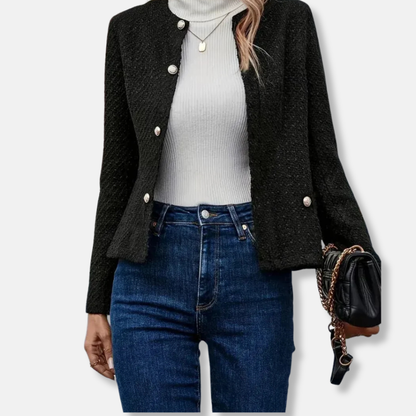 Isabella Wool Tailored Fit Tweed Jacket | Round Neck Button Front Jacket