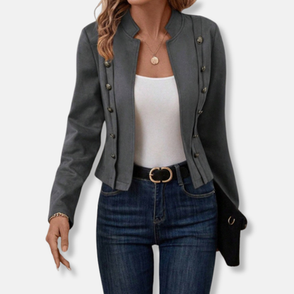Isla Tailored Fit Blazer Jacket | Band Collar Decorative Buttons Jacket