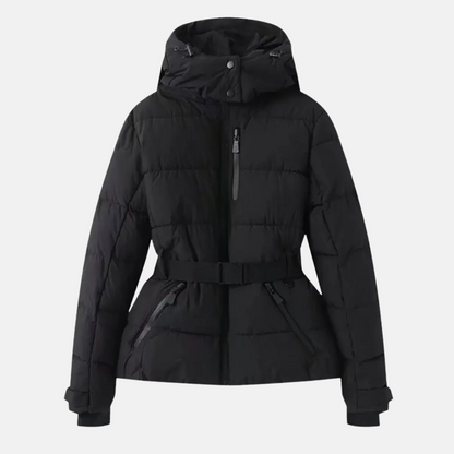 Isla Quilted Puffer Ski Jacket | Hooded Belted Zip Front Jacket