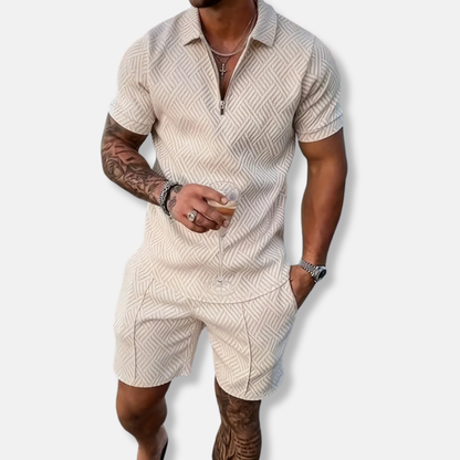 Men's Polo Set – Slim Fit – Breathable Texture – Zipper Closure – Casual Style