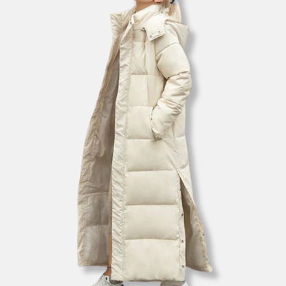 Women’s Puffer Coat - Quilted Synthetic - Oversized Fit - Full Length - Hooded High Collar