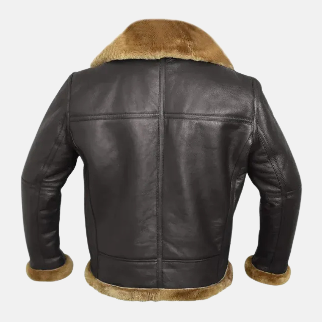 Men's Bomber Jacket – Oversized Fit – Leather Look – Lined with Shearling – Belted Collar