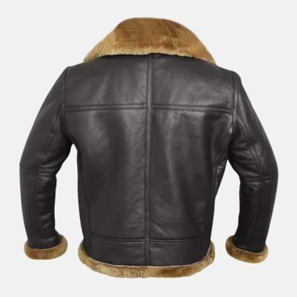 Men's Bomber Jacket – Oversized Fit – Leather Look – Lined with Shearling – Belted Collar