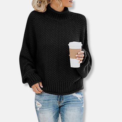 Women's Knit Sweater – Oversize Fit – Chunky Knit – High Neck – Dropped Shoulder