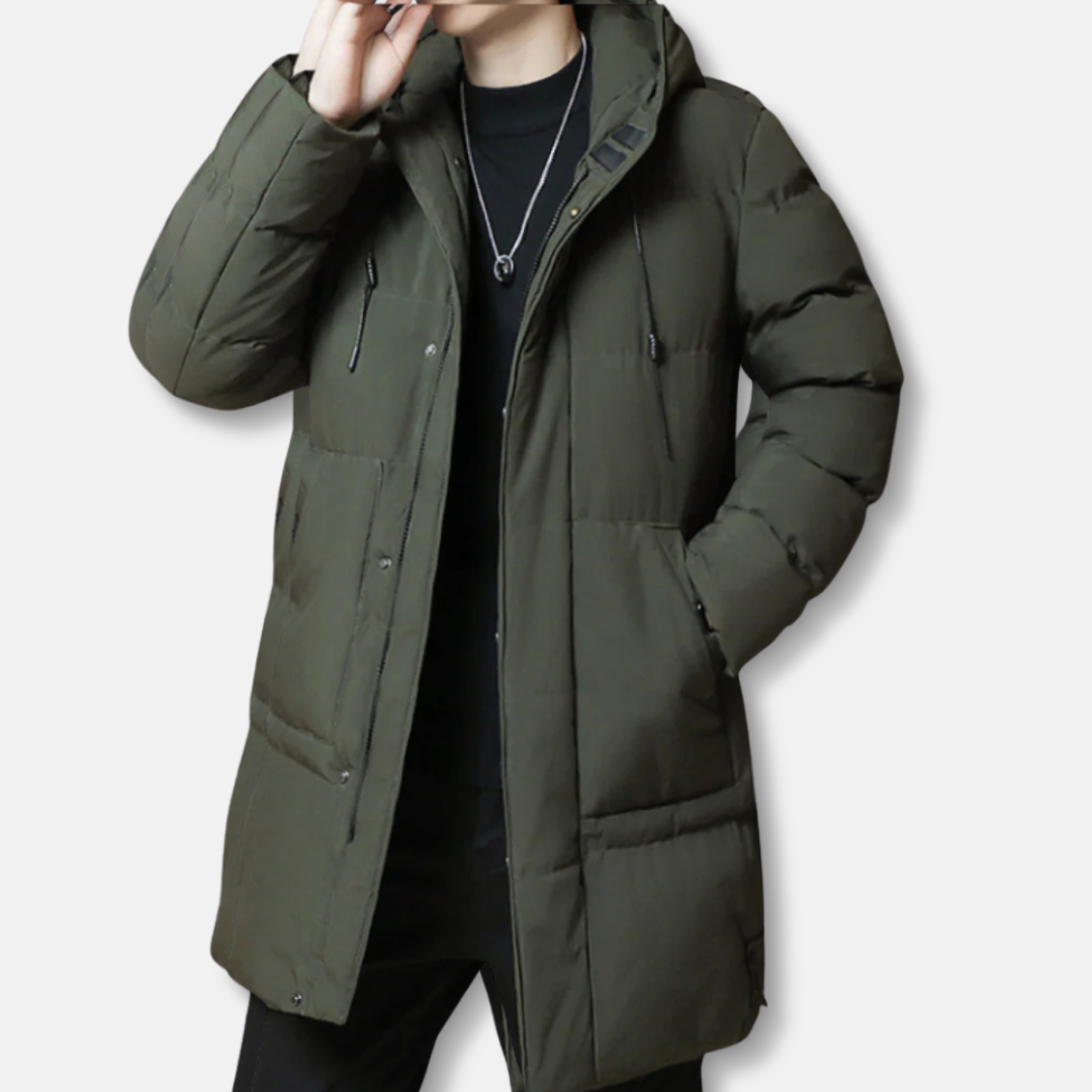 Archie Quilted Puffer Jacket | Hooded Mid-Thigh Jacket