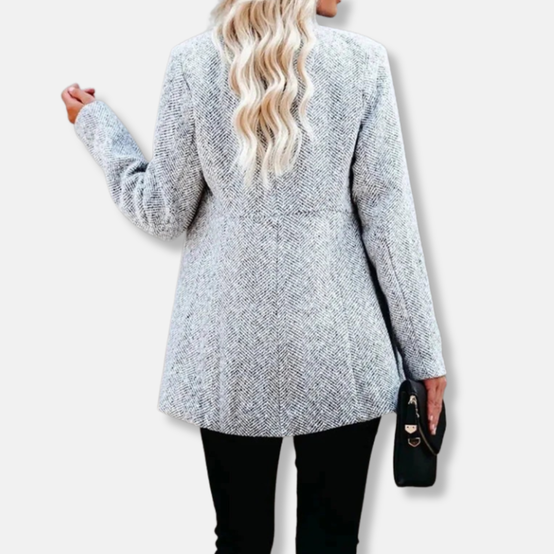 Viola Tailored Fit Blazer | Herringbone Stand Collar Blazer