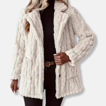 Isabella Oversized Cardigan Jacket | Fuzzy Lapel Mid-Thigh Jacket