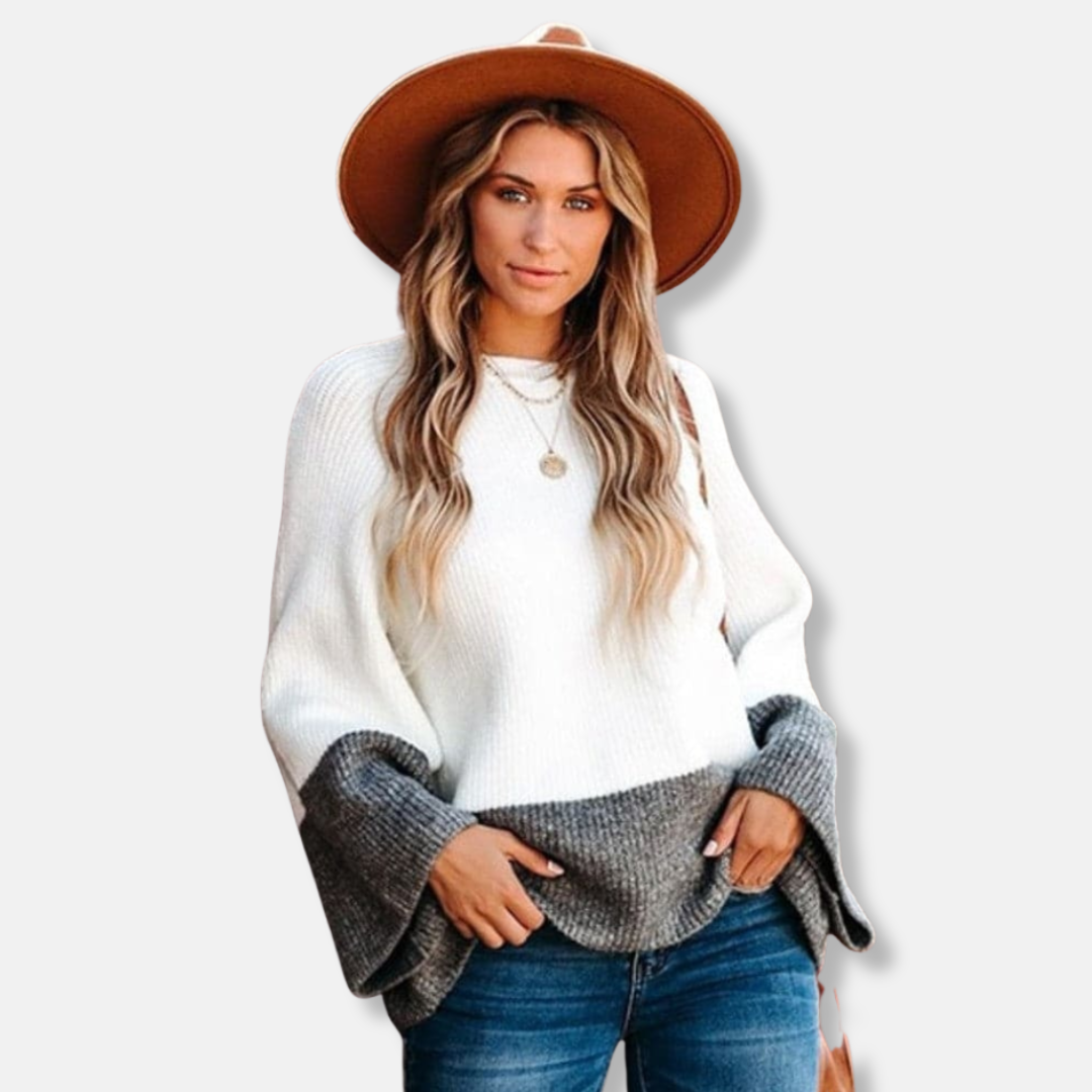 Isla Relaxed Fit Pullover Sweater | Color Block Crewneck Sweater