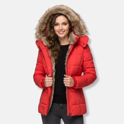 Isla Quilted Puffer Jacket | Fur Trim Hood Hip-Length Jacket