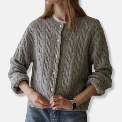 Women's Cardigan – Relaxed Fit – Cable Knit – Button Closure – Ribbed Edges
