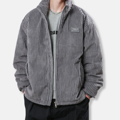 Oscar Ribbed Relaxed Fit Puffer Jacket | Stand Collar Hip-Length Jacket