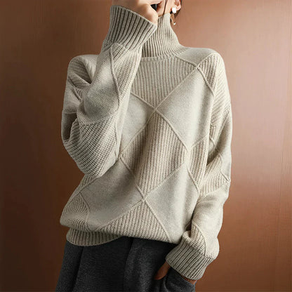 Women's Pullover Sweater – Oversize Fit – High Neck – Ribbed Knit Structure