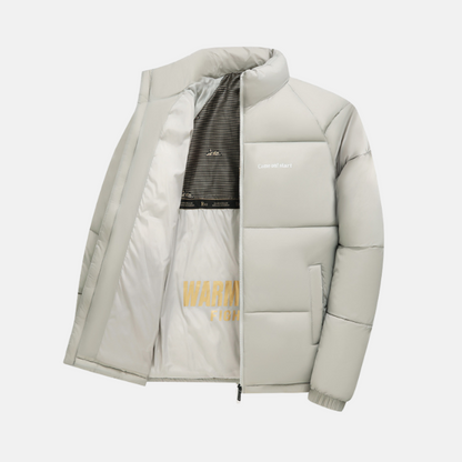 Men’s Puffer Coat - Insulated Quilted Panels - Loose Fit - Stand Collar - Full Zipper Closure