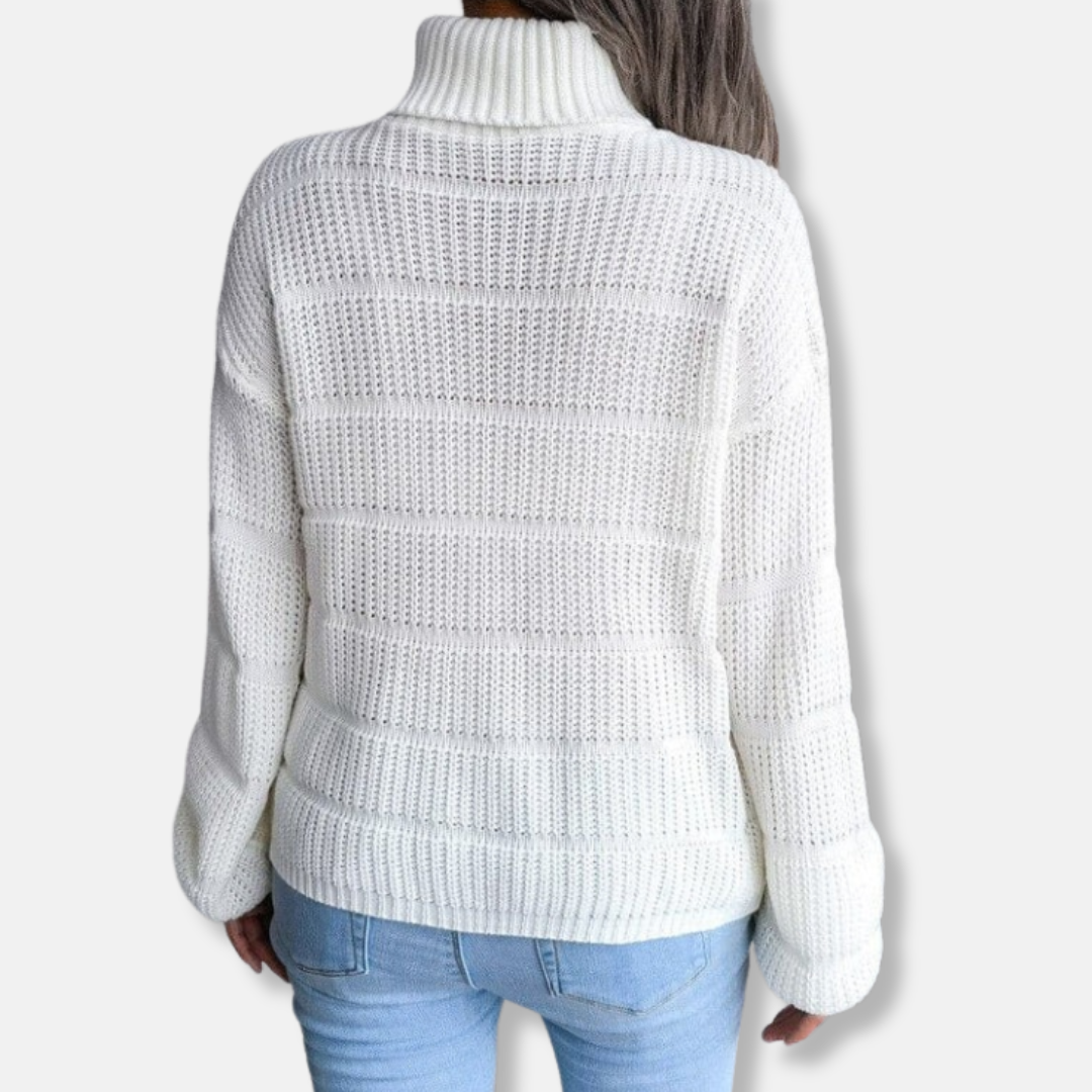 Women's Turtleneck Sweater - Soft Knit - Ribbed Design - Loose Fit - Long-Sleeved