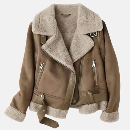 Sienna Leather Relaxed Fit Aviator Jacket | Fur Trim Belted Aviator Jacket
