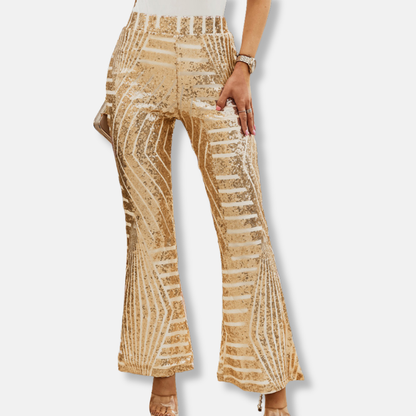 Women's Pants – High Waist – Sequin Pattern – Wide Leg – Elegant Full Length
