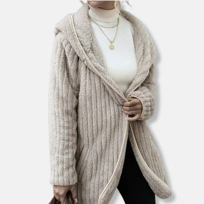 Isla Fleece Oversized Cardigan | Hooded Ribbed Texture Cardigan