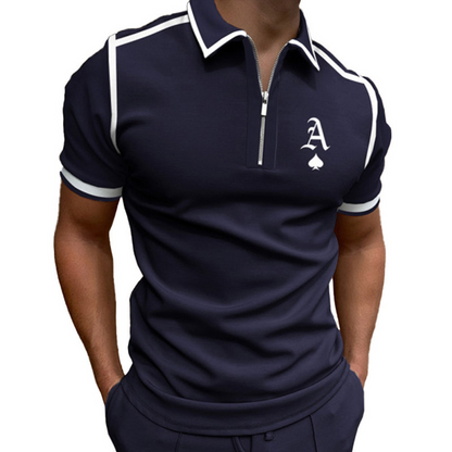 Men's Polo Shirt – Slim Fit – Breathable Comfort – Zip Collar – Sporty Piping Details