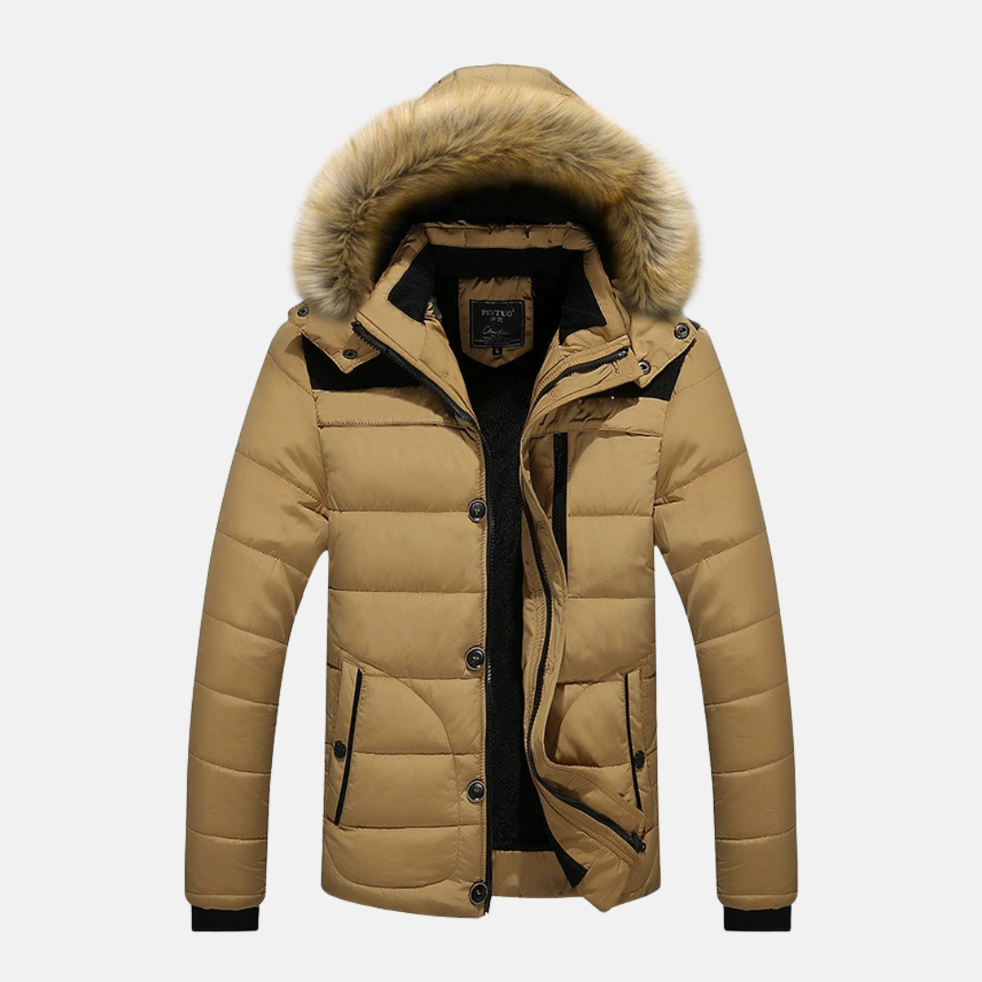 Men’s Puffer Jacket - Woven - Slim Fit - Hip Length - Detachable Faux Fur Hood