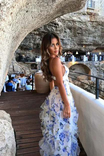 Dress for Women – Slim Fit Maxi Dress – Light and Breathable – Floral Print with Ruffles