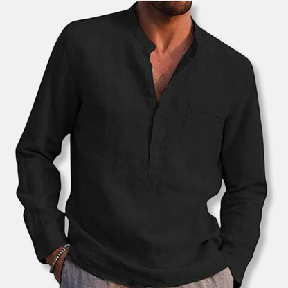 James Relaxed Fit Henley Shirt | Mandarin Collar Long Sleeve Shirt