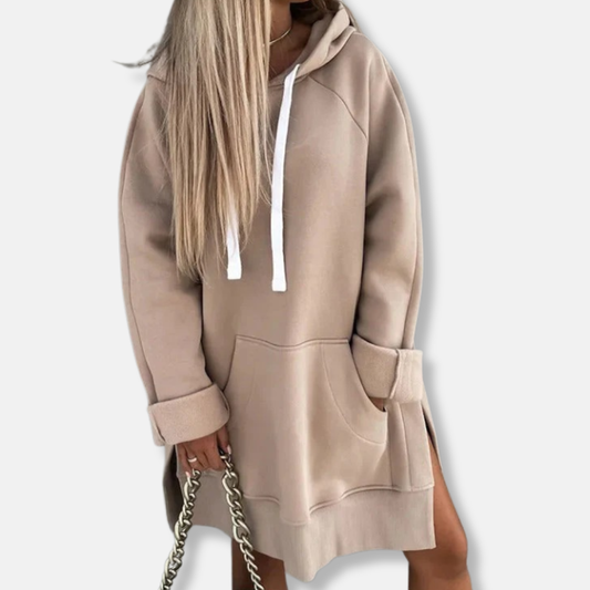 Women's Hoodie Dress – Oversized Fit – Soft Cotton Fabric – Kangaroo Pocket – Slit