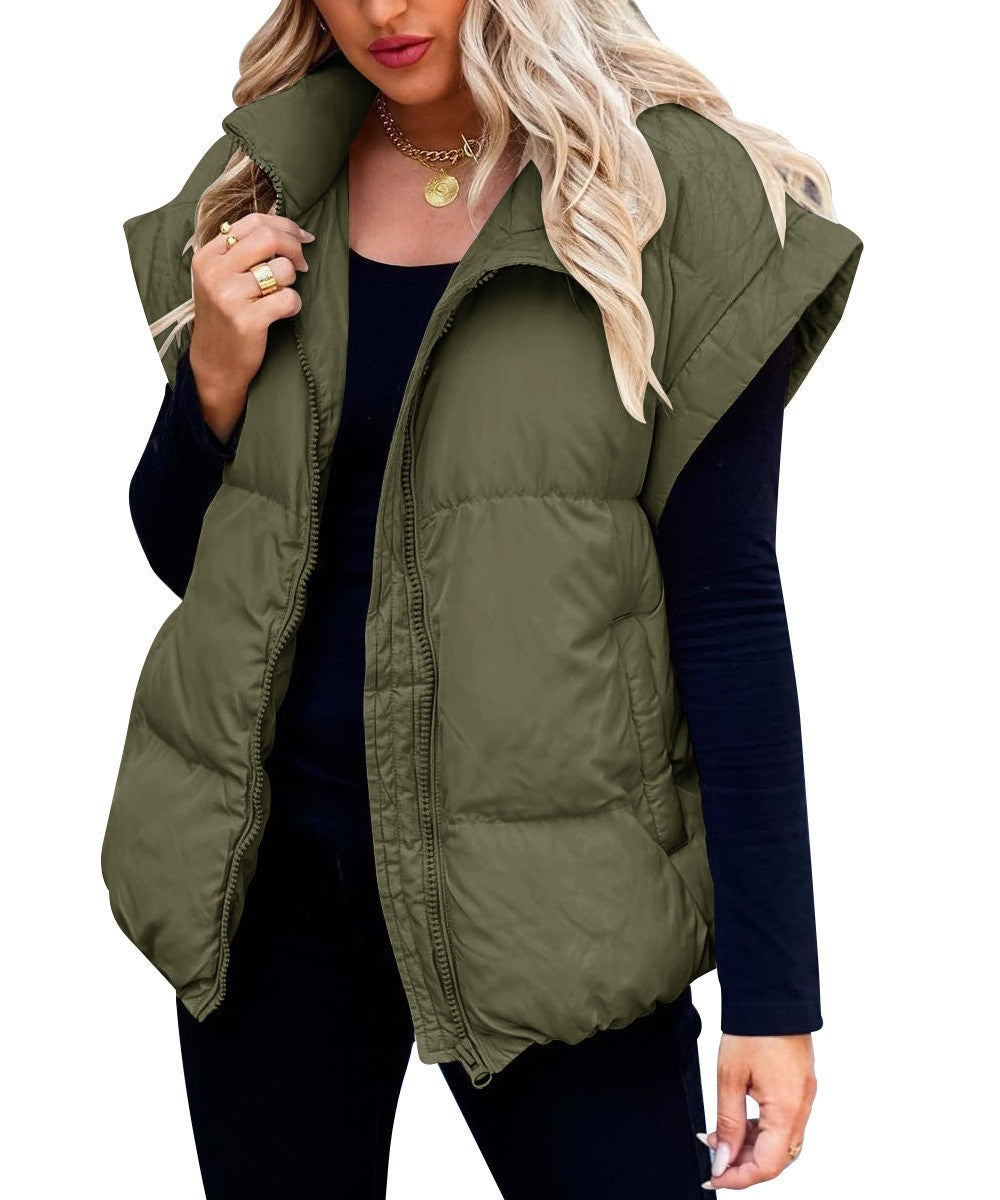Women's Vest – Padded Quilted – Relaxed Fit – Zipper – High Collar – Layered